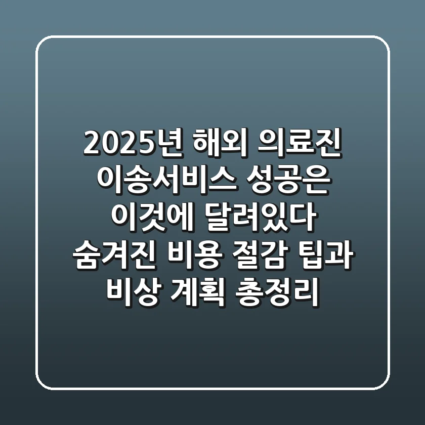 2025년 해외 의료진 이송서비스, 성공은 '이것'에 달려있다: 숨겨진 비용 절감 팁과 비상 계획 총정리