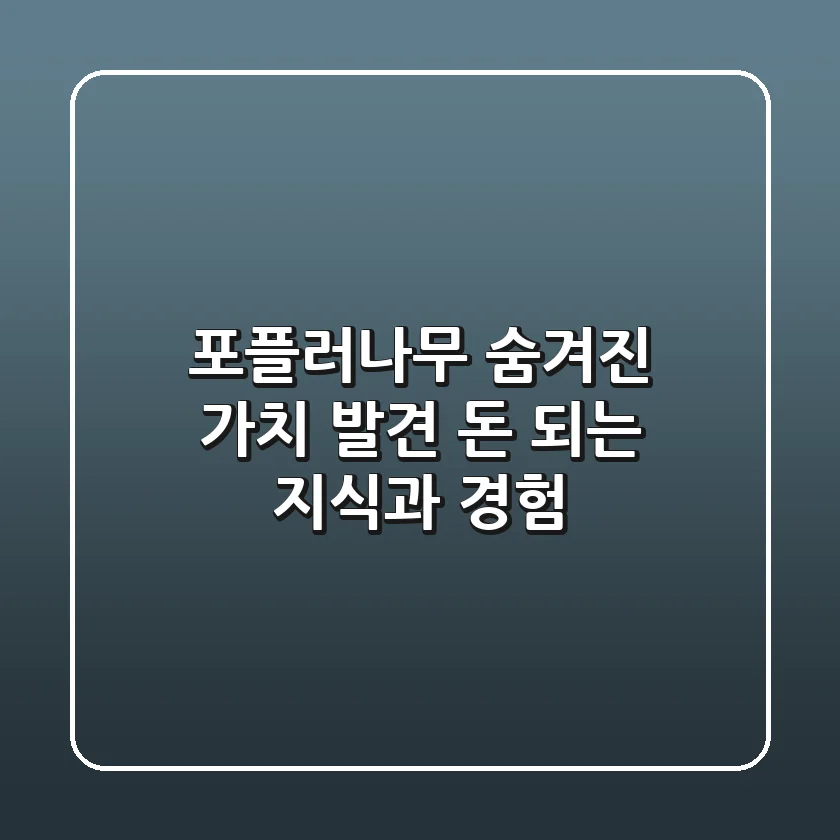 포플러나무: 숨겨진 가치 발견, 돈 되는 지식과 경험