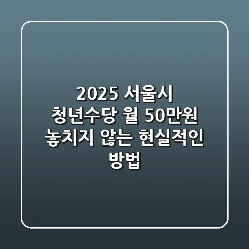 2025 서울시 청년수당, 월 50만원 놓치지 않는 현실적인 방법!