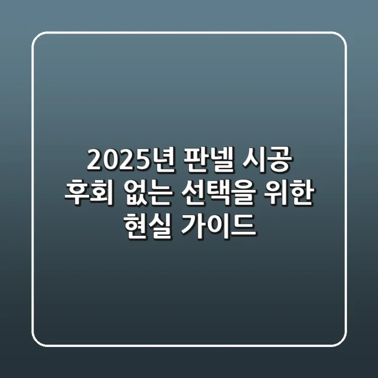 2025년 판넬 시공, 후회 없는 선택을 위한 현실 가이드